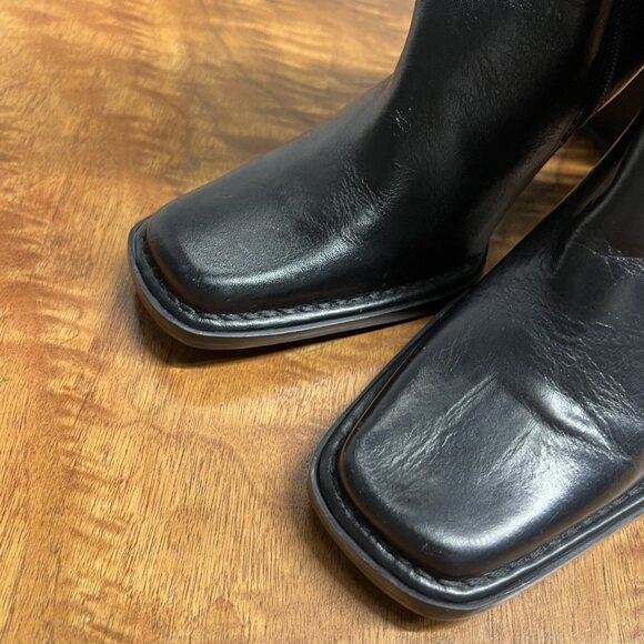 SOLD Bakers Women’s 9 Square Toe Chunky Block Black Leather Mid Calf Boots - Picture 5 of 13